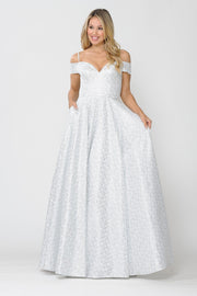 Long Glitter Lace Cold Shoulder Dress by Poly USA 8380