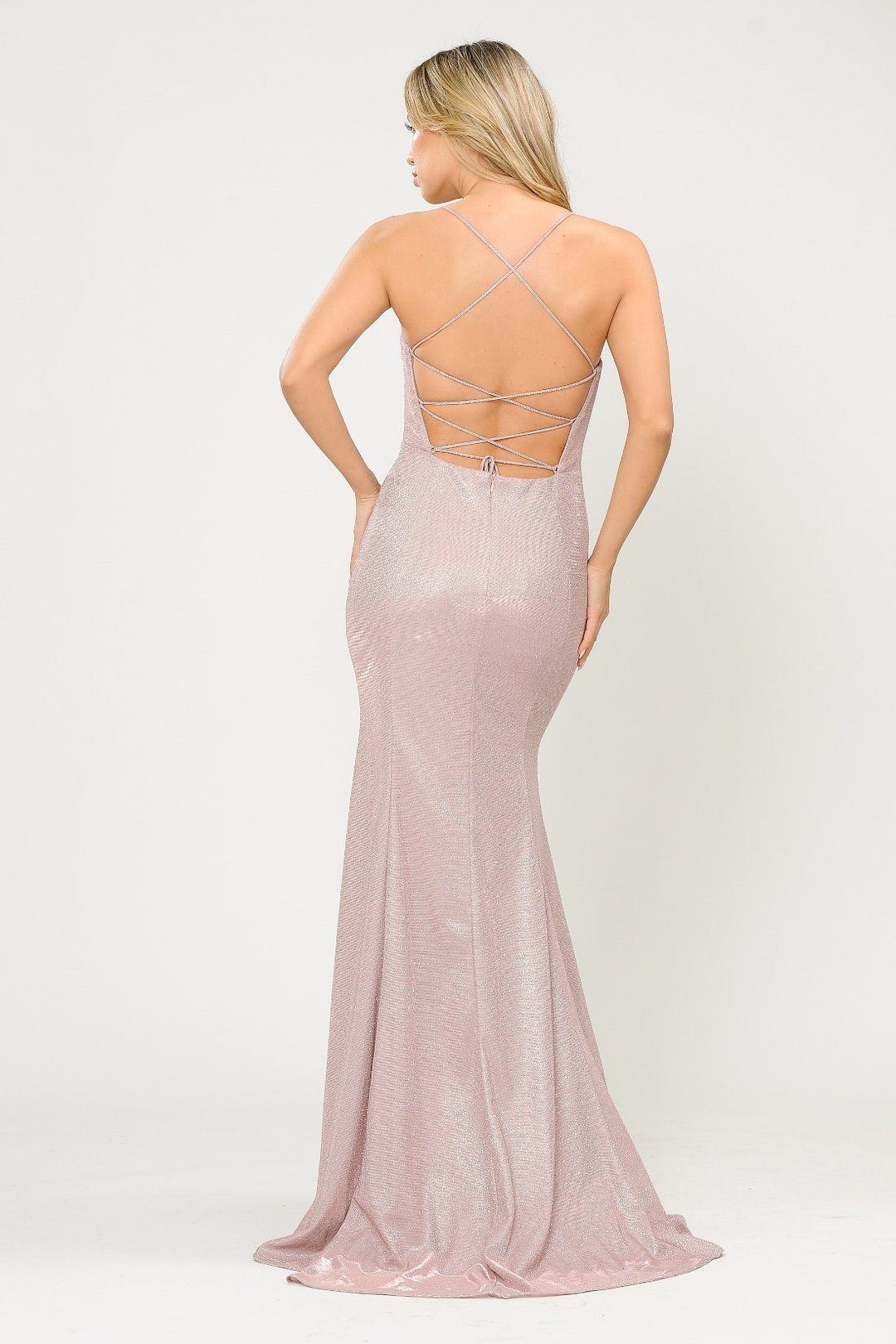 Long Glitter Mermaid Dress with Open Back by Poly USA 8666