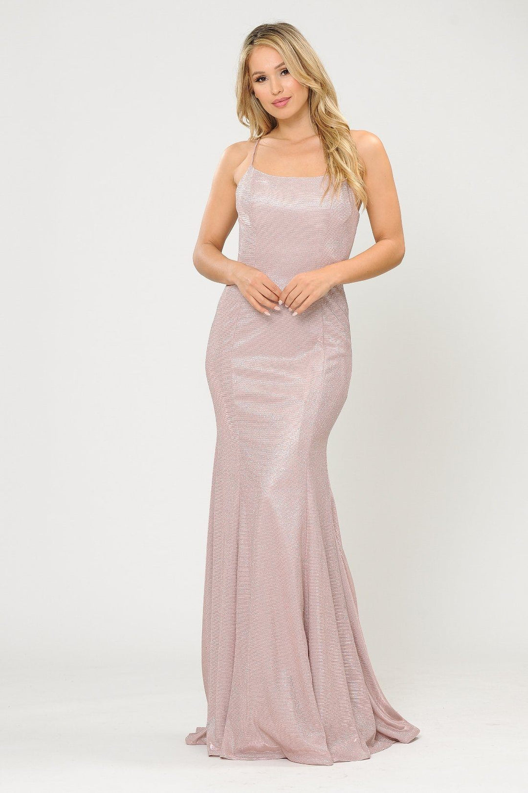 Long Glitter Mermaid Dress with Open Back by Poly USA 8666