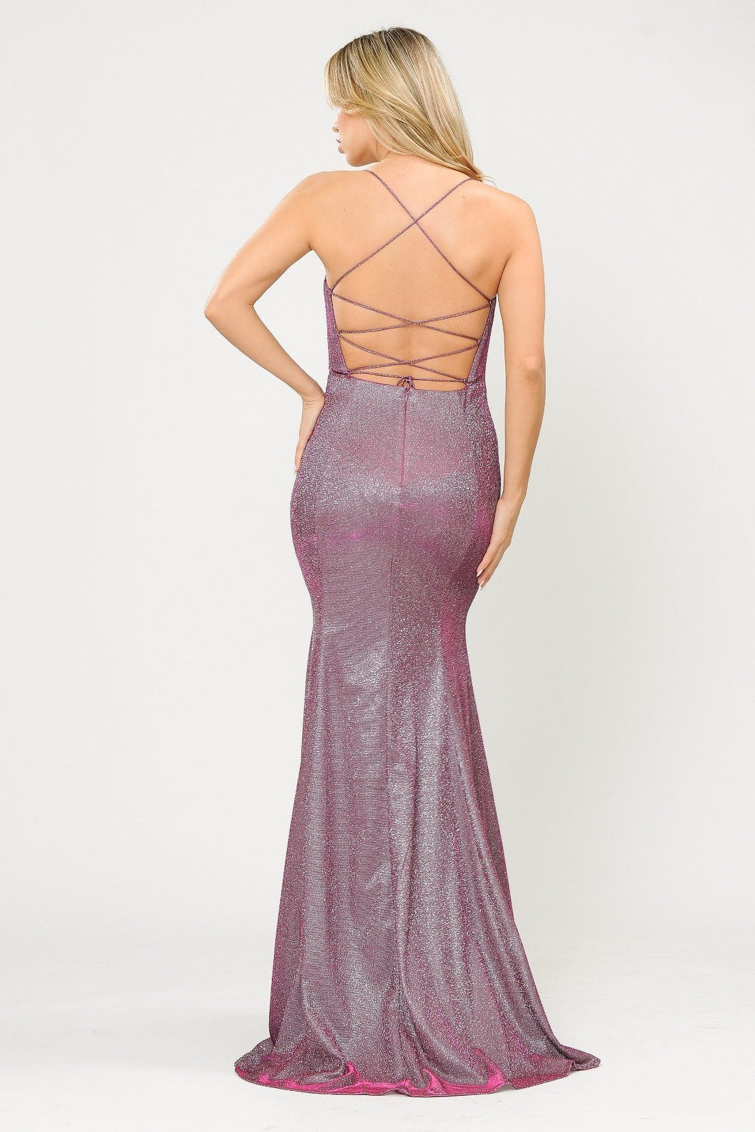 Long Glitter Mermaid Dress with Open Back by Poly USA 8666