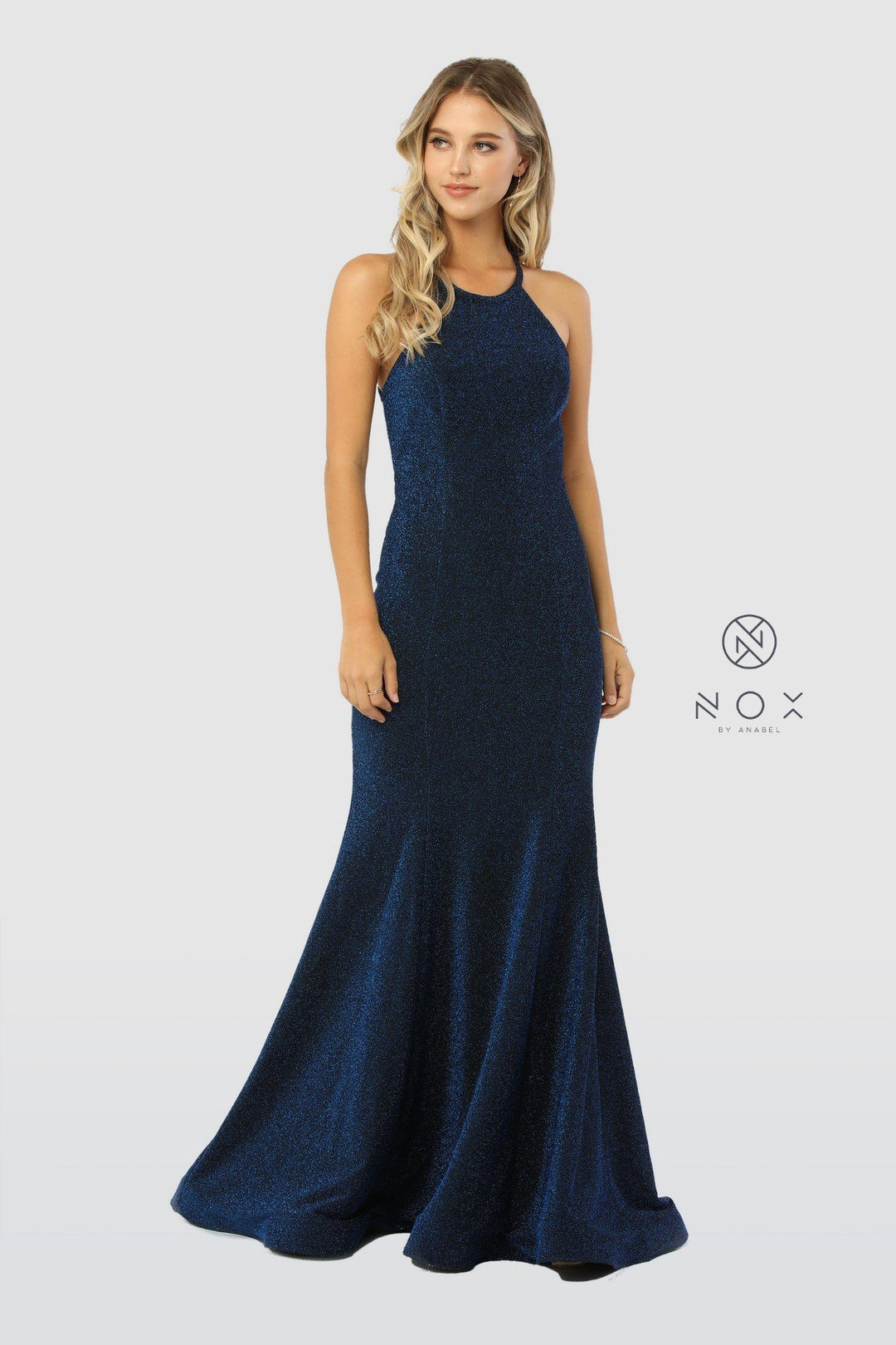 Long Glitter Mermaid Dress with Strappy Back by Nox Anabel C208-Long Formal Dresses-ABC Fashion