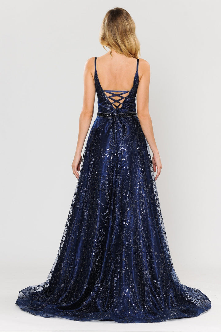 Long Glitter Mesh Dress with Corset Back by Poly USA 8450