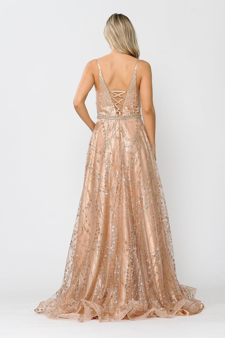 Long Glitter Mesh Dress with Corset Back by Poly USA 8450