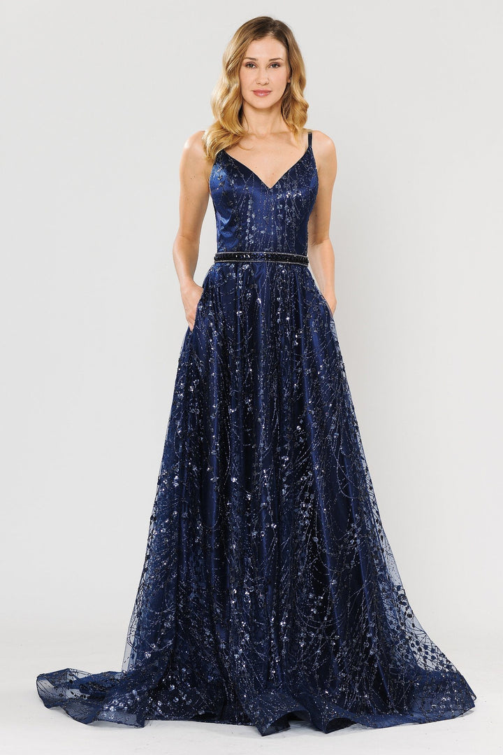 Long Glitter Mesh Dress with Corset Back by Poly USA 8450