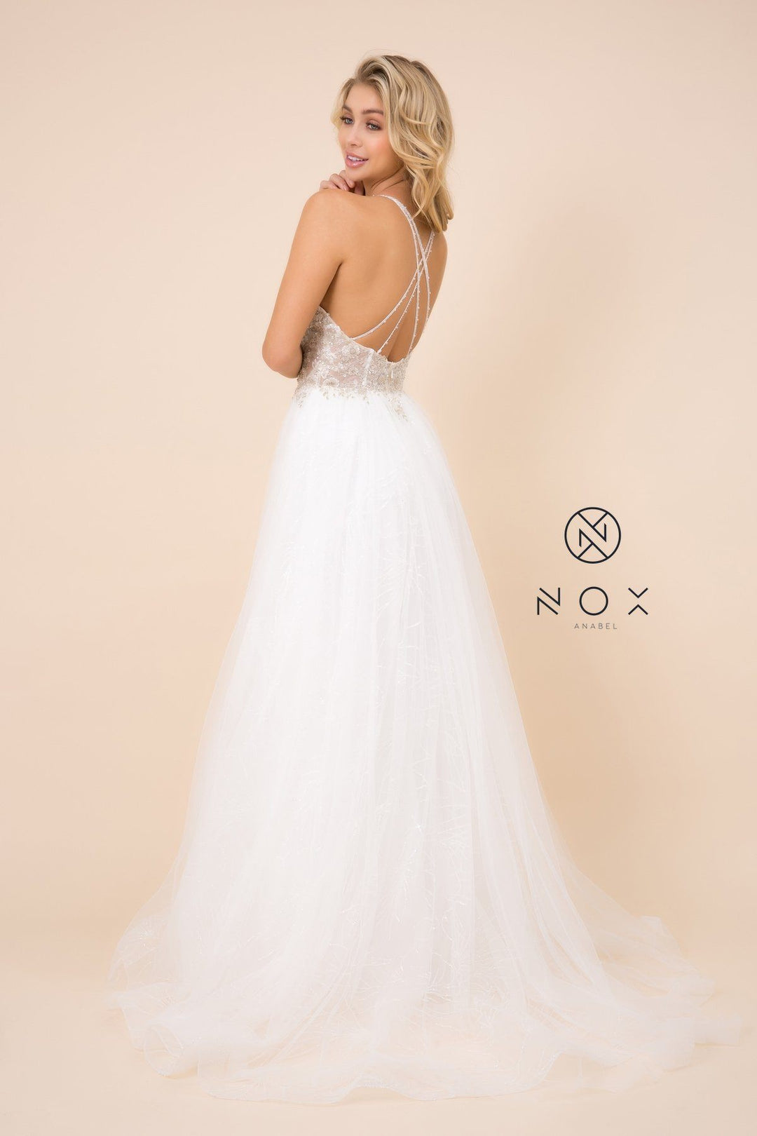 Long Glitter Print Dress with Strappy Back by Nox Anabel J411