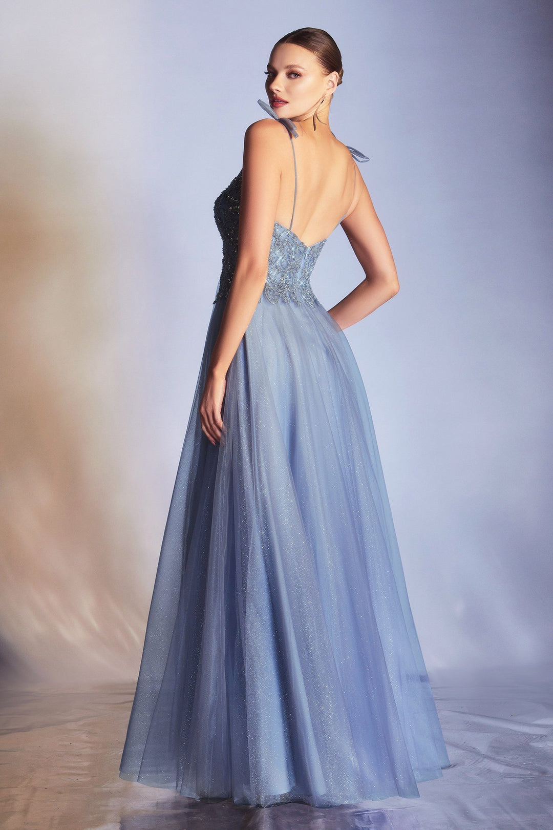 Long Glitter Tulle Dress by Cinderella Divine CD0178