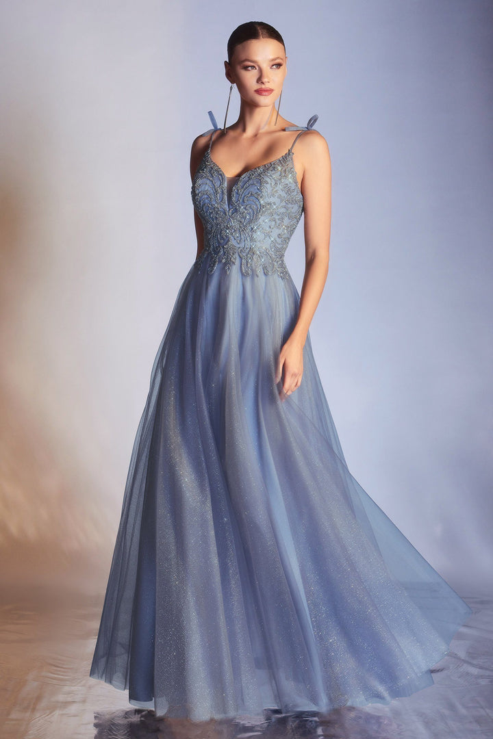Long Glitter Tulle Dress by Cinderella Divine CD0178