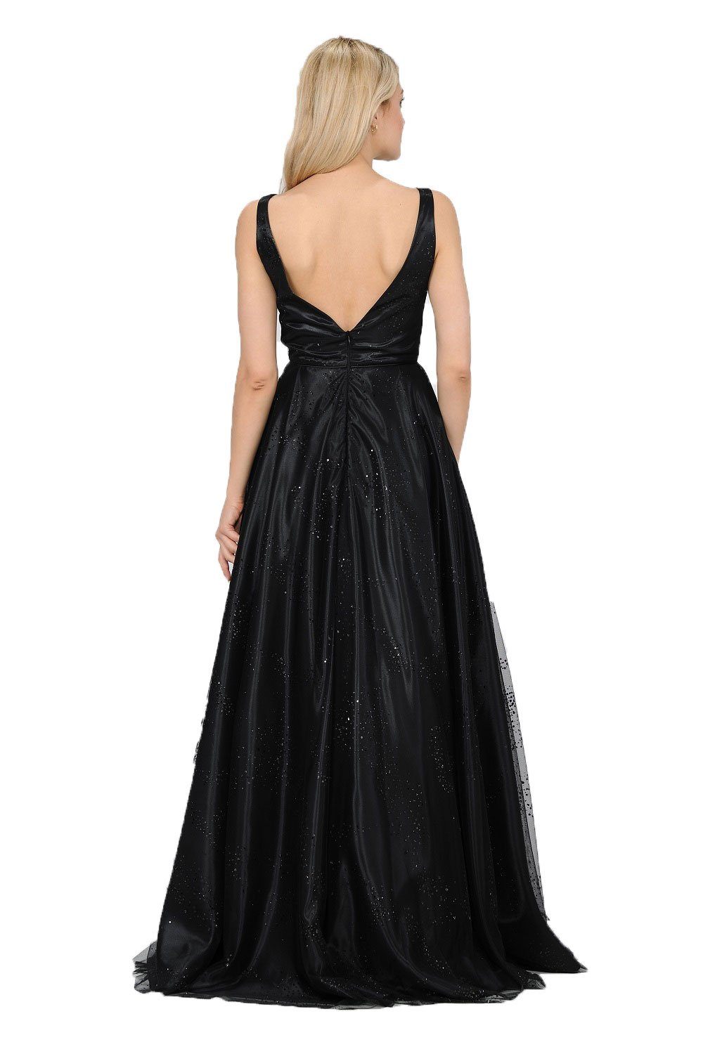 Long Glitter V-Neck Dress with Open Back by Poly USA 8338-Long Formal Dresses-ABC Fashion