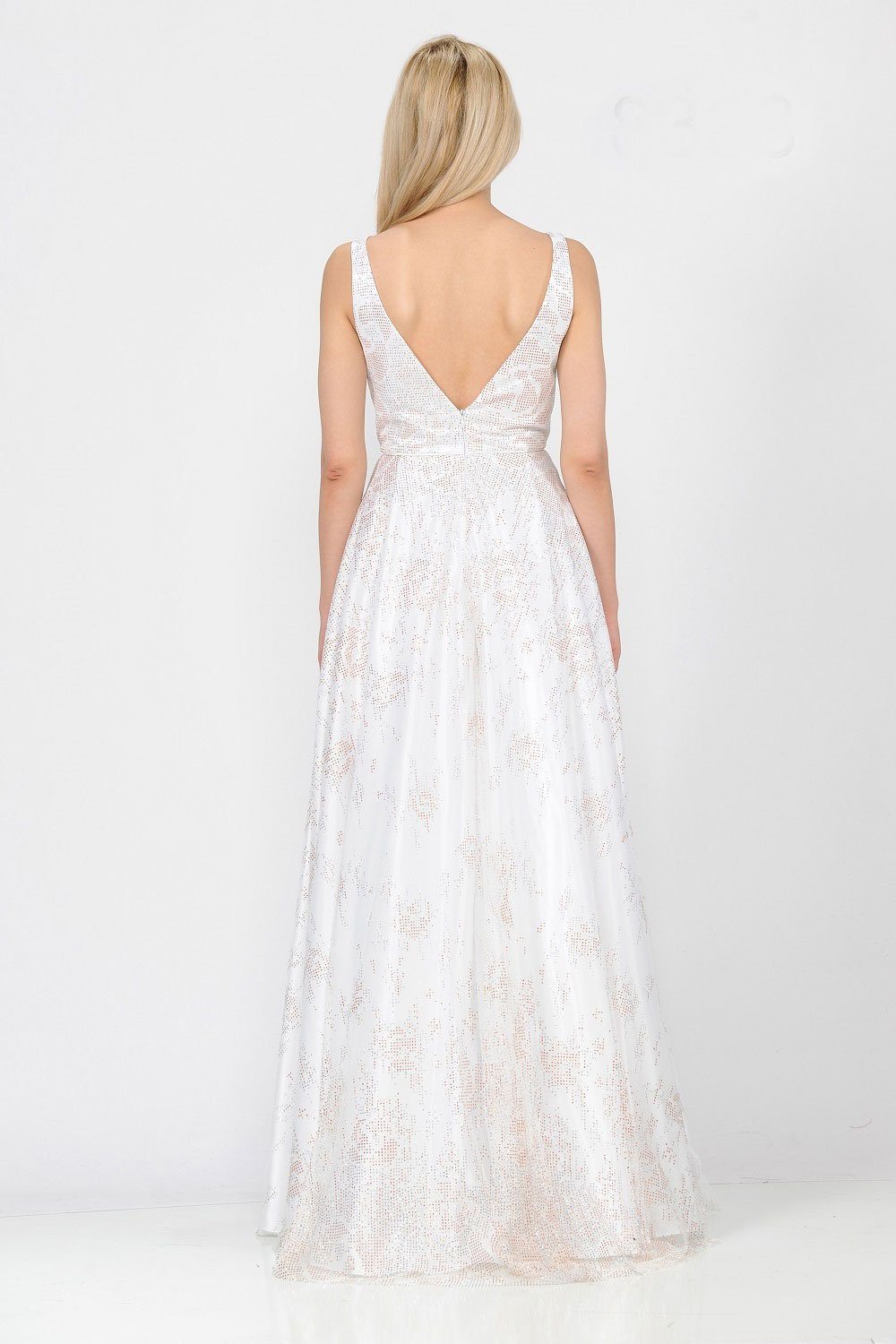 Long Glitter V-Neck Dress with Open Back by Poly USA 8338-Long Formal Dresses-ABC Fashion