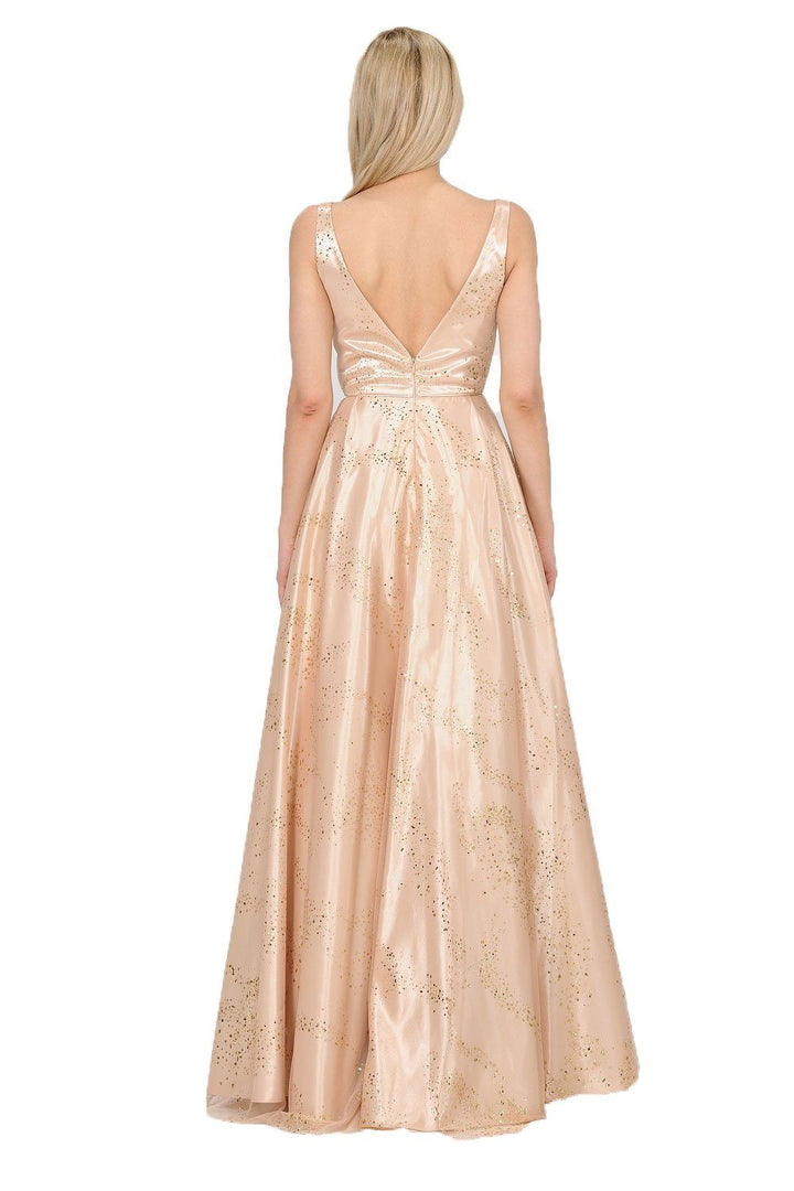 Long Glitter V-Neck Dress with Open Back by Poly USA 8338-Long Formal Dresses-ABC Fashion