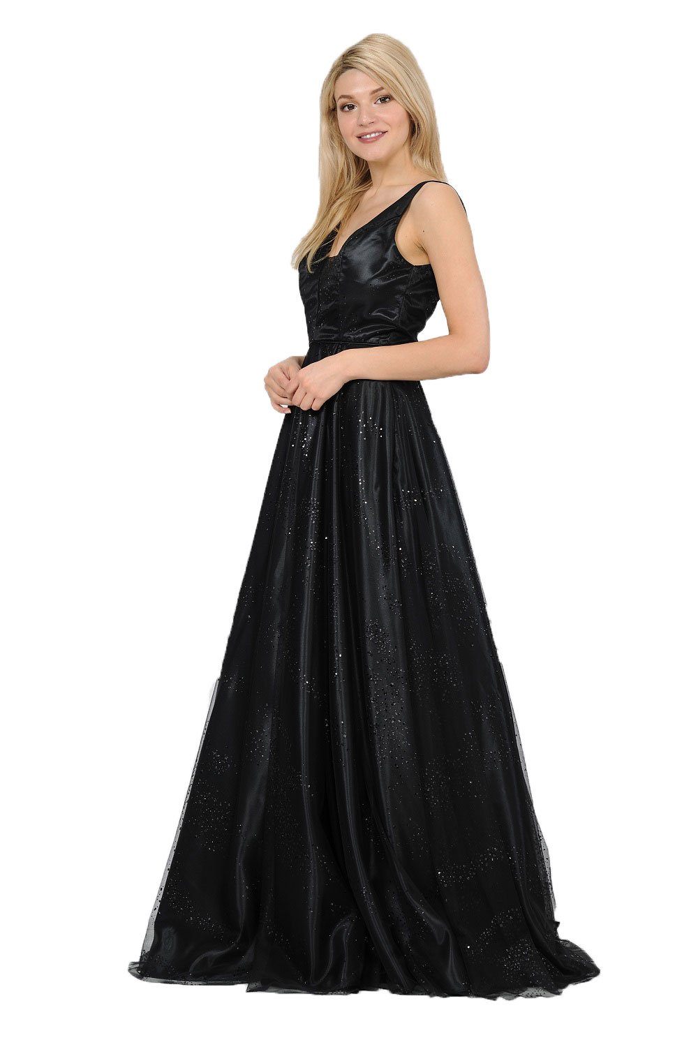 Long Glitter V-Neck Dress with Open Back by Poly USA 8338-Long Formal Dresses-ABC Fashion
