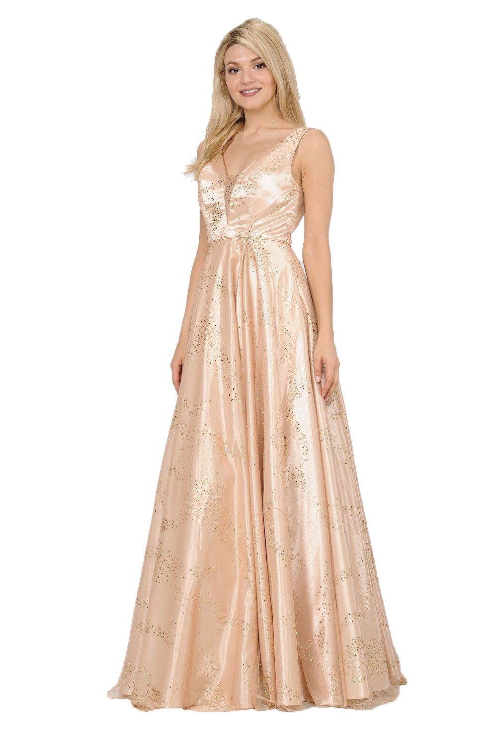 Long Glitter V-Neck Dress with Open Back by Poly USA 8338-Long Formal Dresses-ABC Fashion