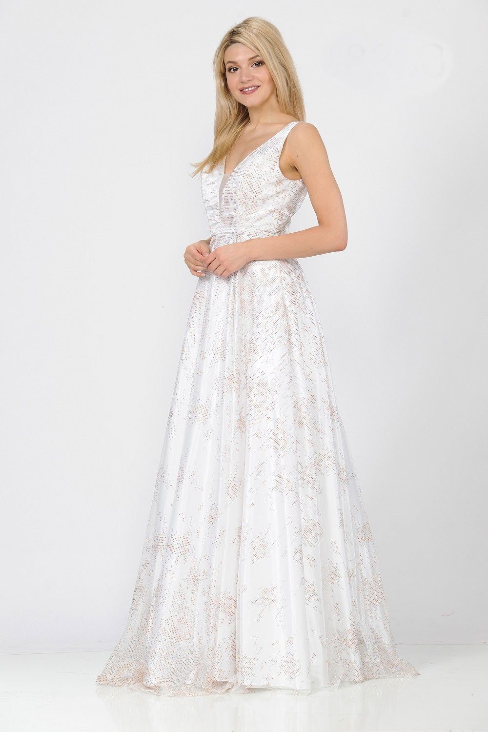Long Glitter V-Neck Dress with Open Back by Poly USA 8338-Long Formal Dresses-ABC Fashion