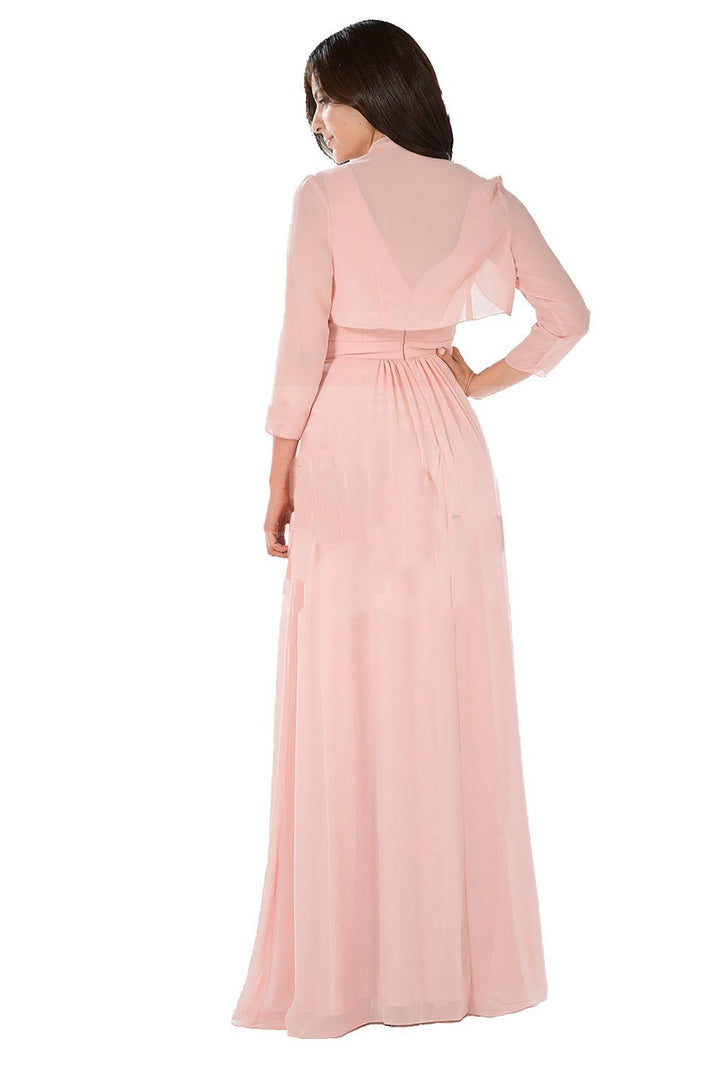 Long Gray V-Neck Dress with Bolero Jacket by Poly USA-Long Formal Dresses-ABC Fashion