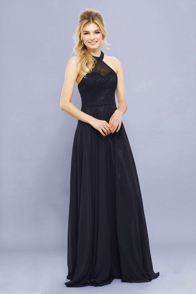 Long Halter Chiffon Dress with Lace Bodice by Nox Anabel 8233-Long Formal Dresses-ABC Fashion