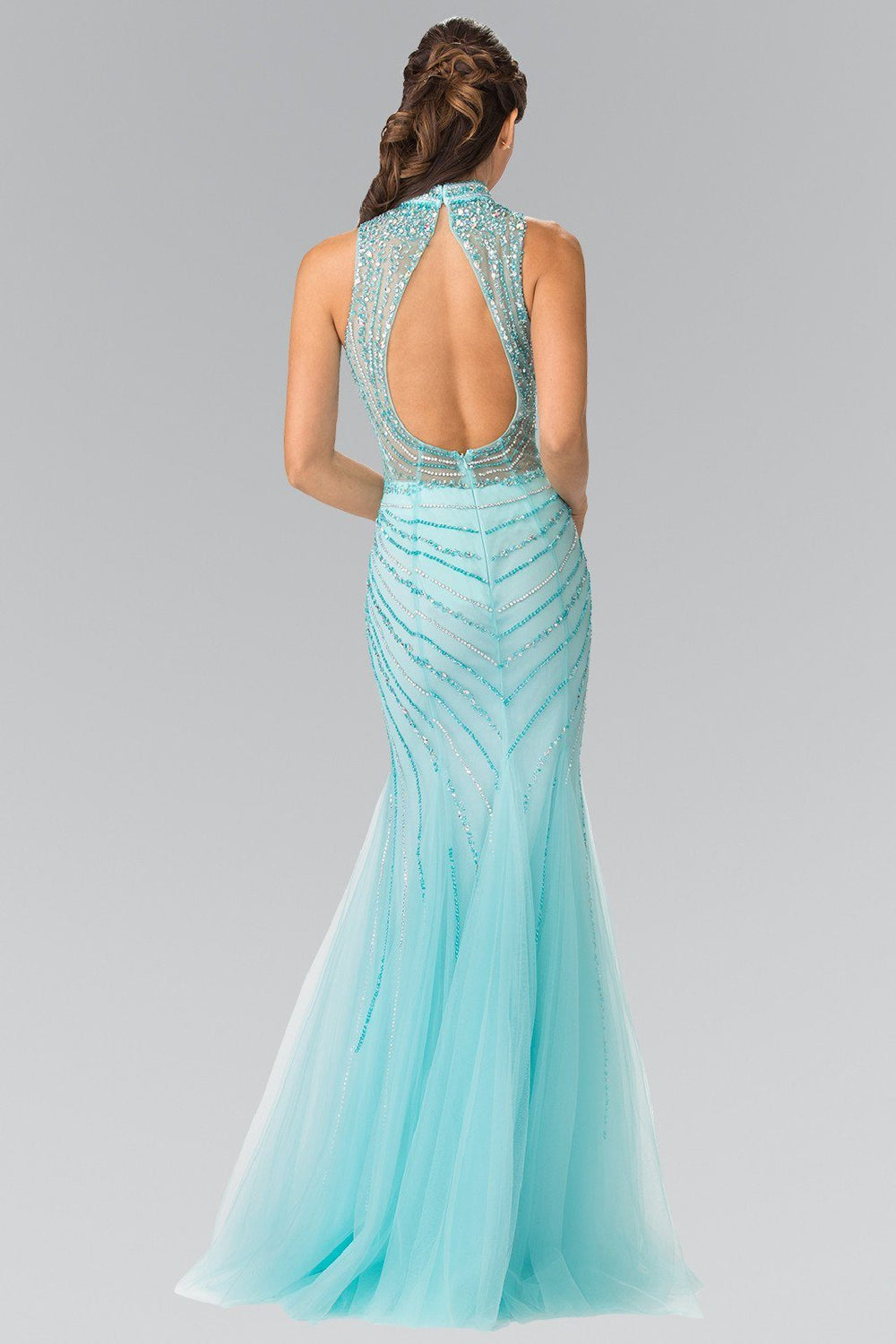 Long Halter Dress with Beaded Illusion Top by Elizabeth K GL2330-Long Formal Dresses-ABC Fashion