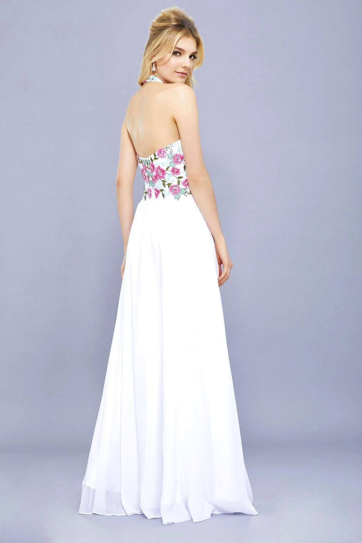Long Halter Dress with Floral Embroidery by Nox Anabel 8326-Long Formal Dresses-ABC Fashion
