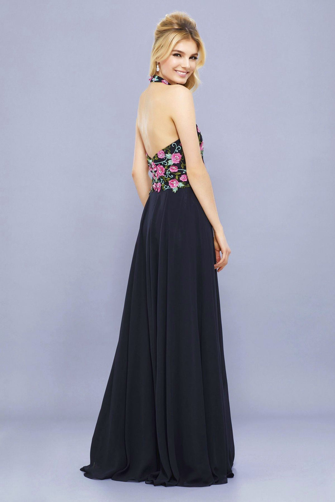 Long Halter Dress with Floral Embroidery by Nox Anabel 8326-Long Formal Dresses-ABC Fashion