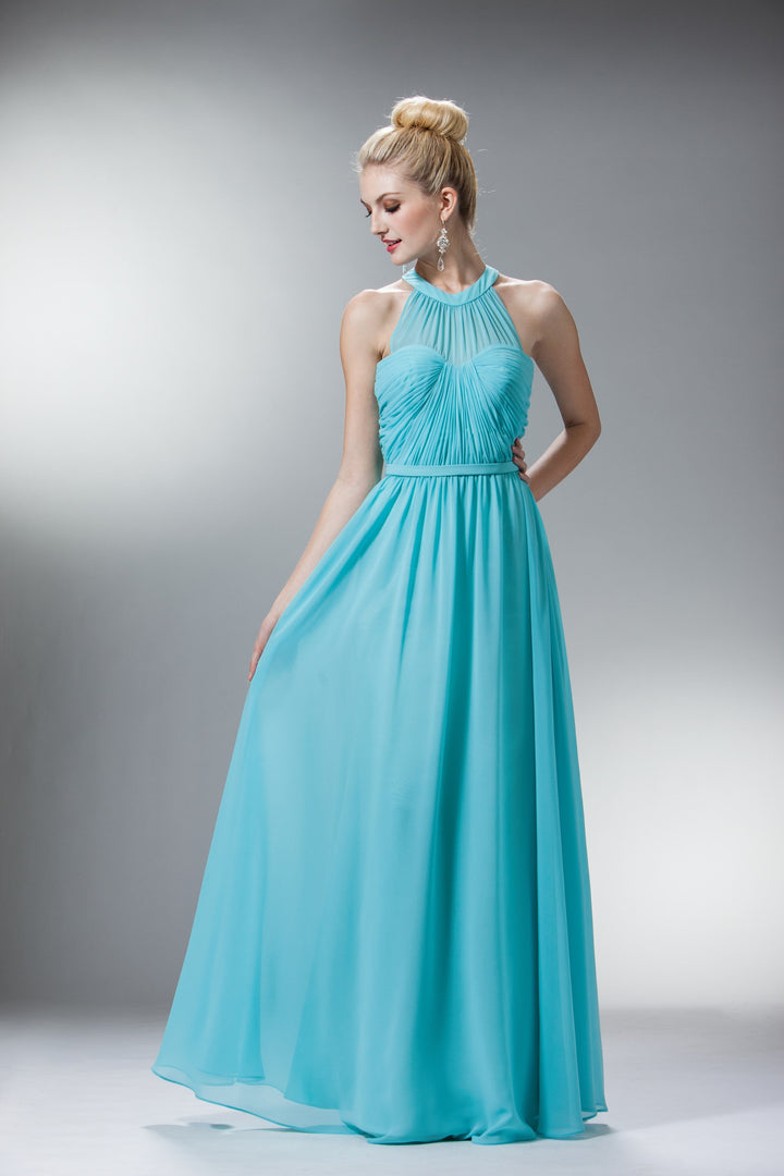 Long Halter Dress with Gathered Bodice by Cinderella Divine 1469-Long Formal Dresses-ABC Fashion