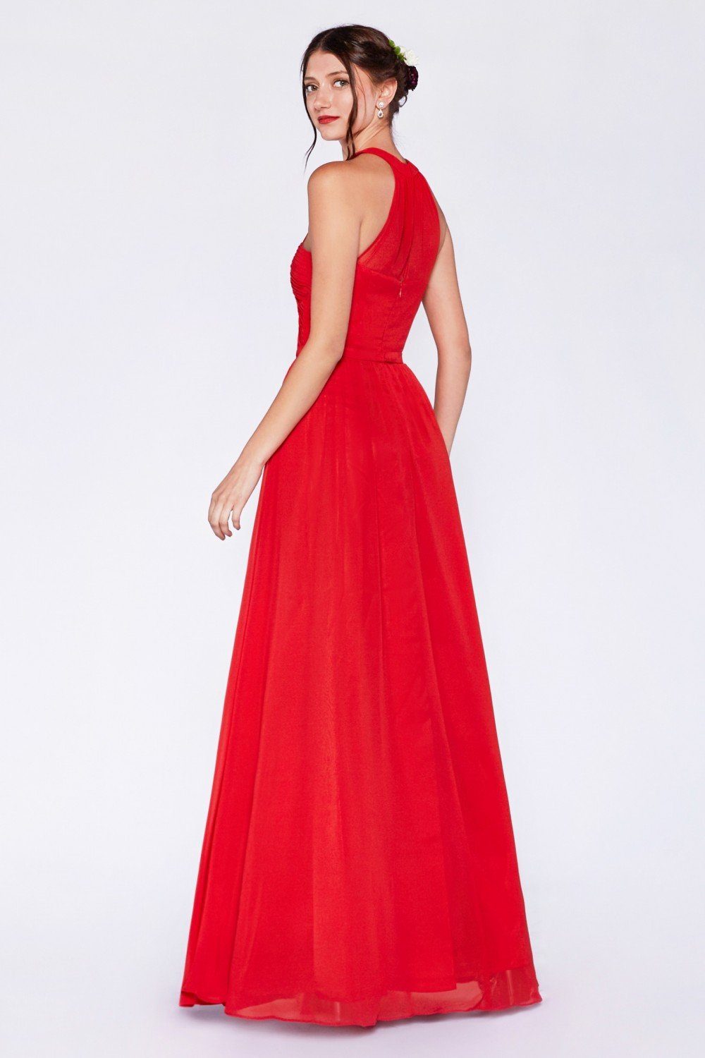 Long Halter Dress with Gathered Bodice by Cinderella Divine 1469-Long Formal Dresses-ABC Fashion