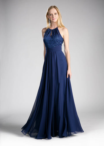 CLEARANCE - Cinderella Divine CJ228 Halter Lace Long Dress Keyhole Neckline (Size 18) main image 1