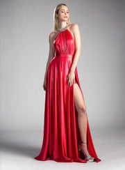 Long Halter Formal Dress with Cut Out by Cinderella Divine CE0008-Long Formal Dresses-ABC Fashion