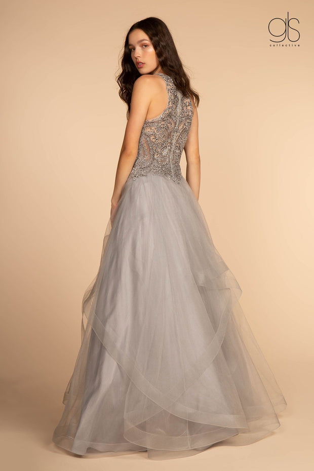 Long High Neck Ball Gown with Embroidered Bodice by GLS Gloria GL2528-Long Formal Dresses-ABC Fashion