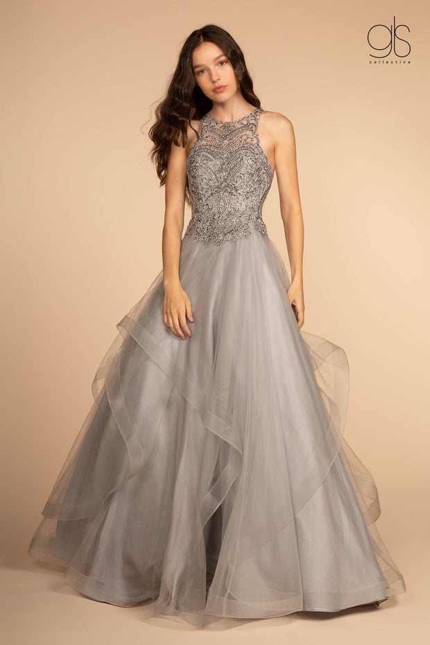 Long High Neck Ball Gown with Embroidered Bodice by GLS Gloria GL2528-Long Formal Dresses-ABC Fashion