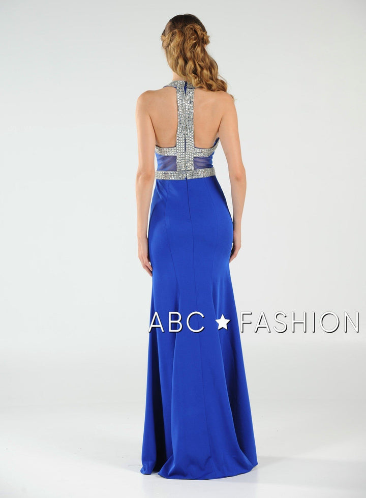 Long High-Neck Dress with Beaded Keyhole Bodice by Poly USA 8066-Long Formal Dresses-ABC Fashion