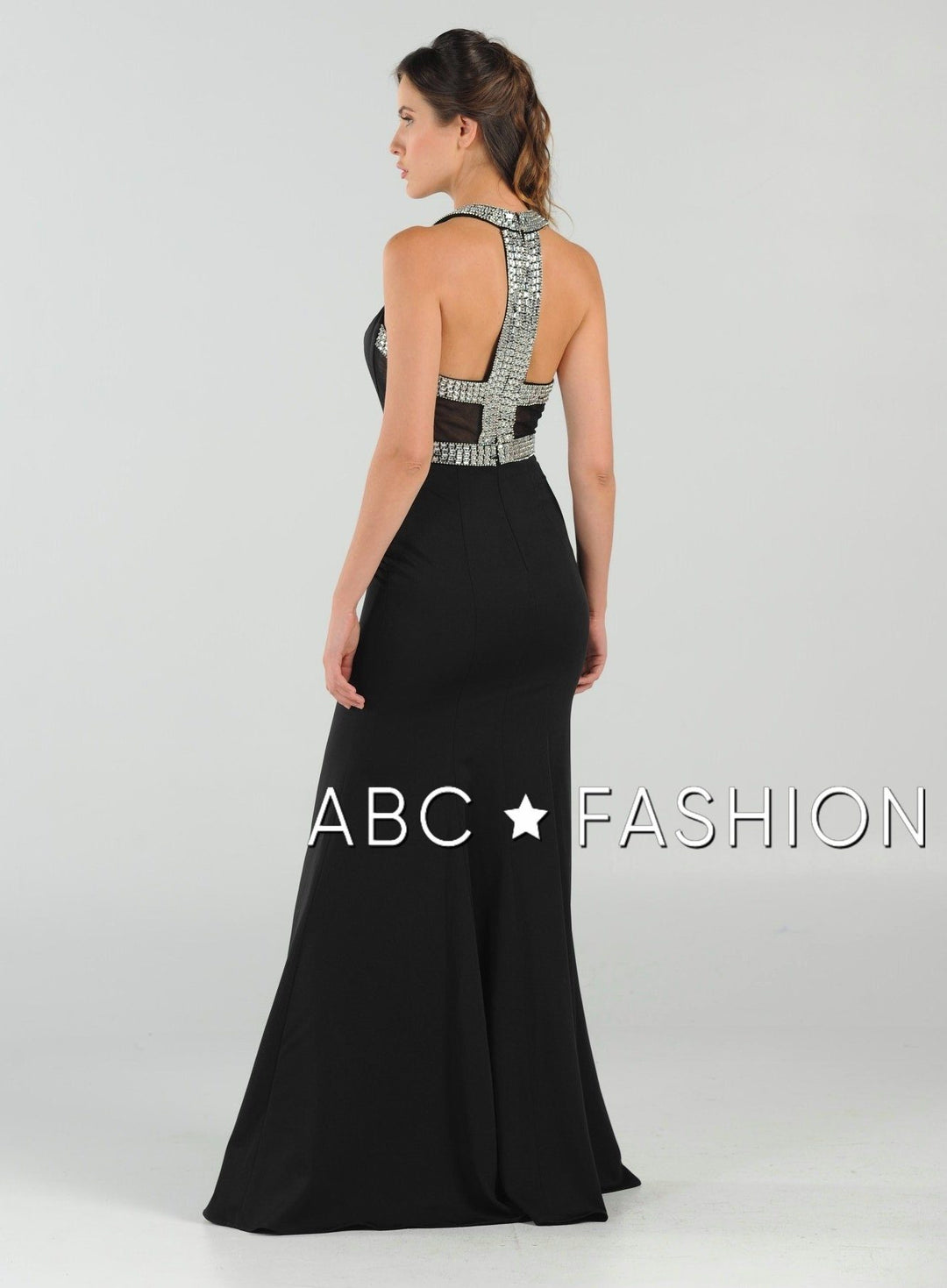 Long High-Neck Dress with Beaded Keyhole Bodice by Poly USA 8066-Long Formal Dresses-ABC Fashion