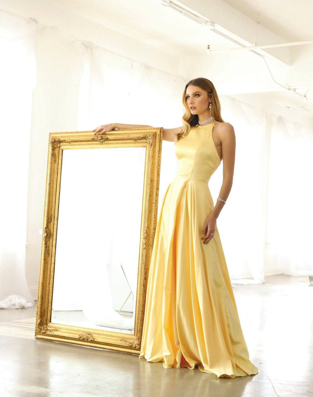 Long High-Neck Dress with Corset Open Back by Nox Anabel C209-Long Formal Dresses-ABC Fashion