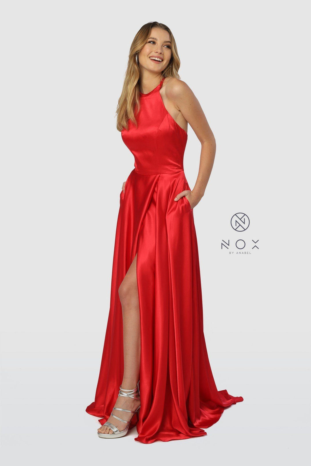 Long High-Neck Dress with Corset Open Back by Nox Anabel C209-Long Formal Dresses-ABC Fashion