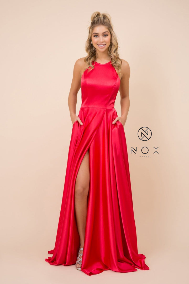 Long High-Neck Dress with Corset Open Back by Nox Anabel C209