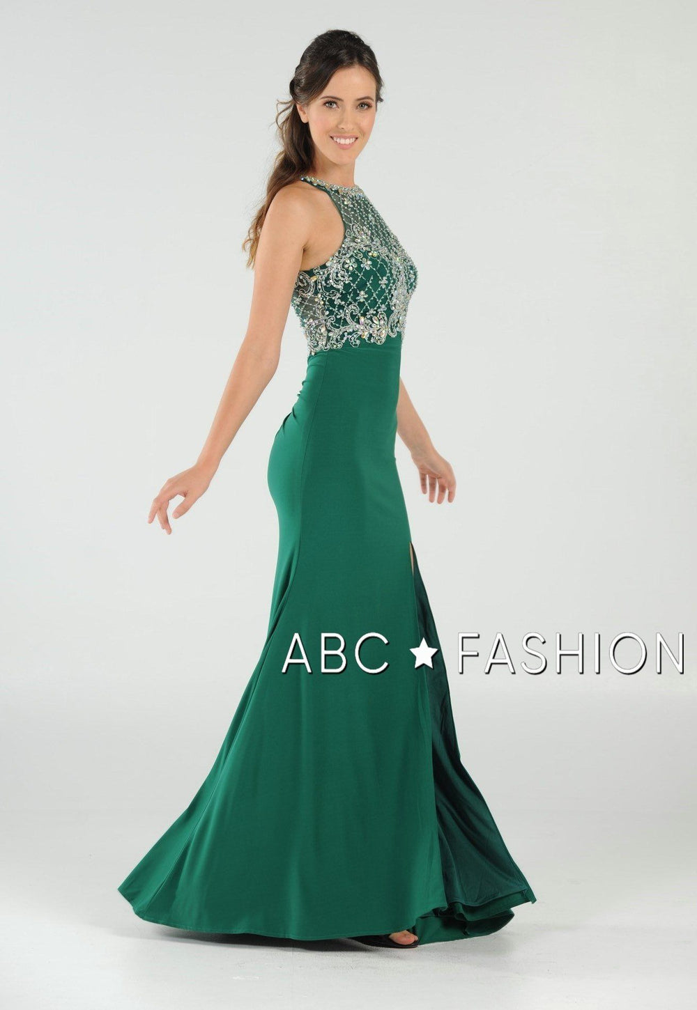 Long High Neck Dress with Embellished Bodice by Poly USA 7102-Long Formal Dresses-ABC Fashion
