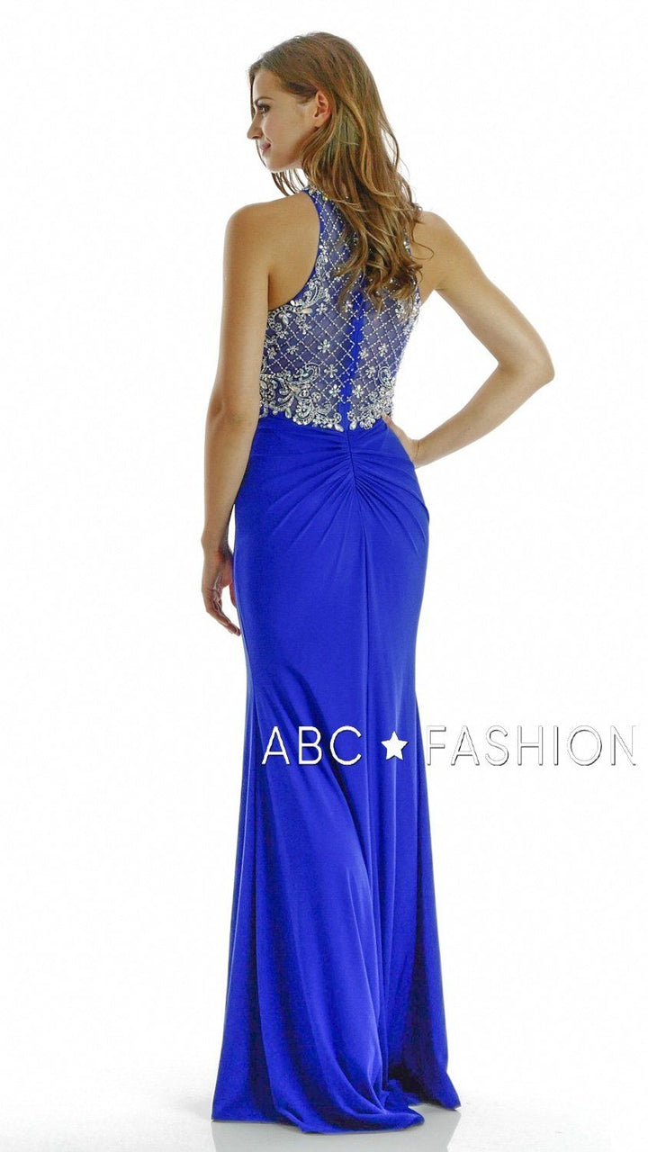 Long High Neck Dress with Embellished Bodice by Poly USA 7102-Long Formal Dresses-ABC Fashion