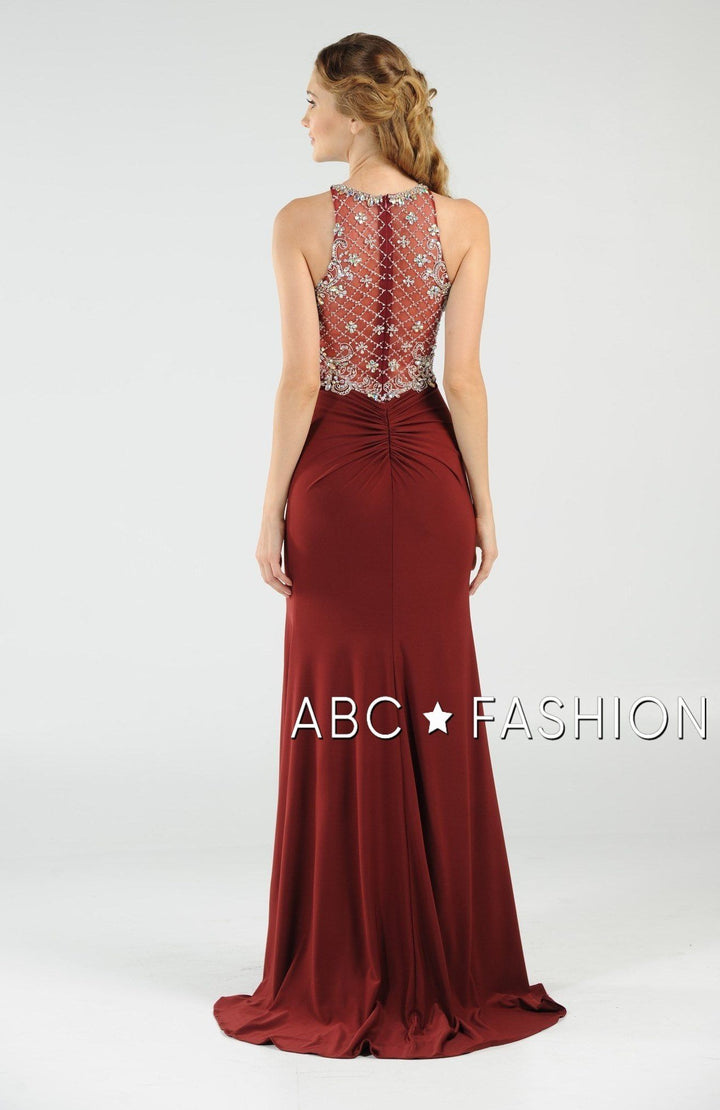 Long High Neck Dress with Embellished Bodice by Poly USA 7102-Long Formal Dresses-ABC Fashion