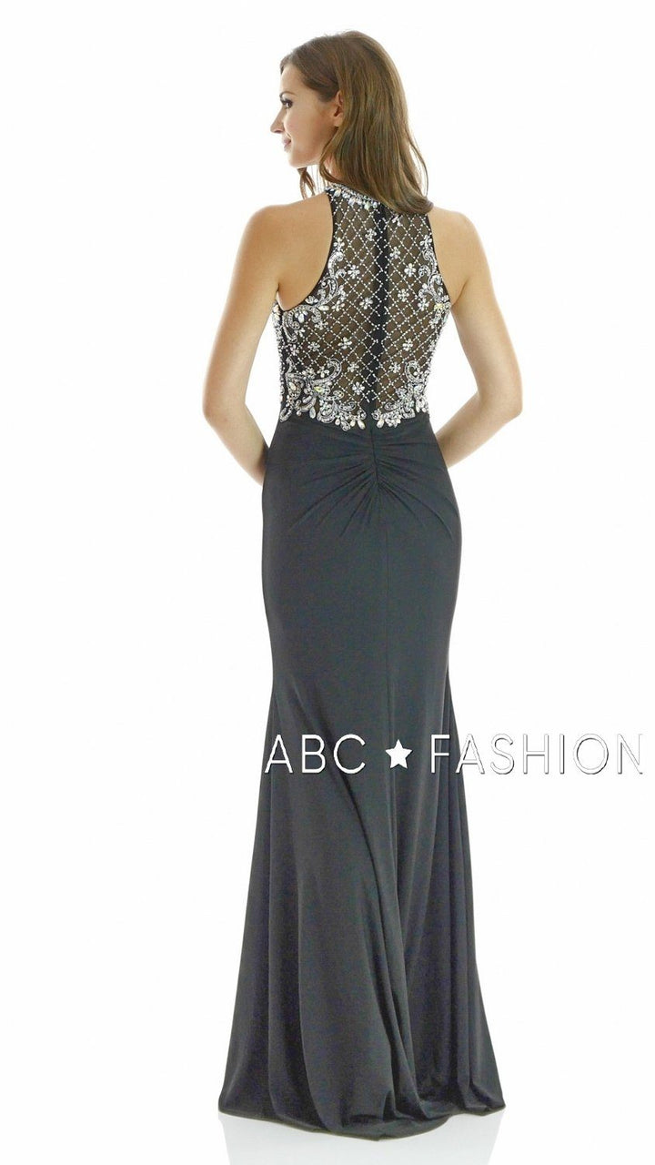 Long High Neck Dress with Embellished Bodice by Poly USA 7102-Long Formal Dresses-ABC Fashion