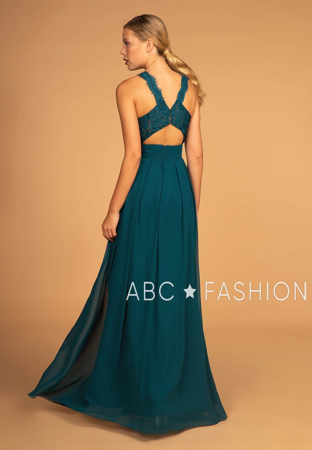 Long High-Neck Halter Dress with Lace Details by Elizabeth K GL2605-Long Formal Dresses-ABC Fashion