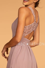 Long High-Neck Halter Dress with Lace Details by Elizabeth K GL2605-Long Formal Dresses-ABC Fashion