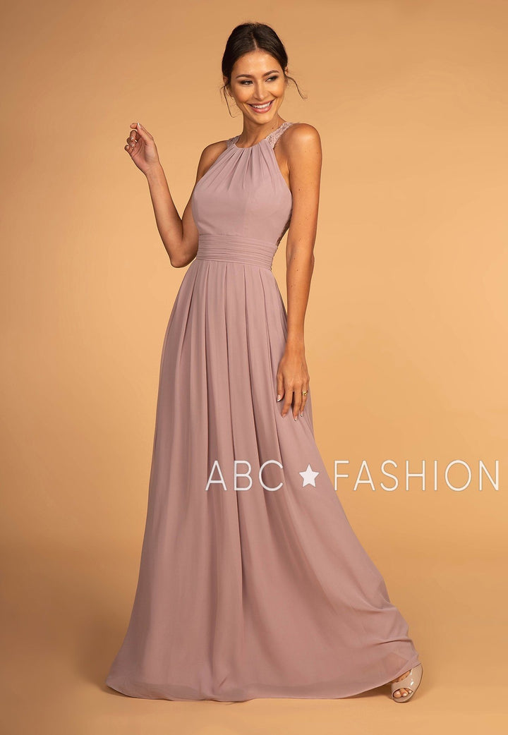 Long High-Neck Halter Dress with Lace Details by Elizabeth K GL2605-Long Formal Dresses-ABC Fashion