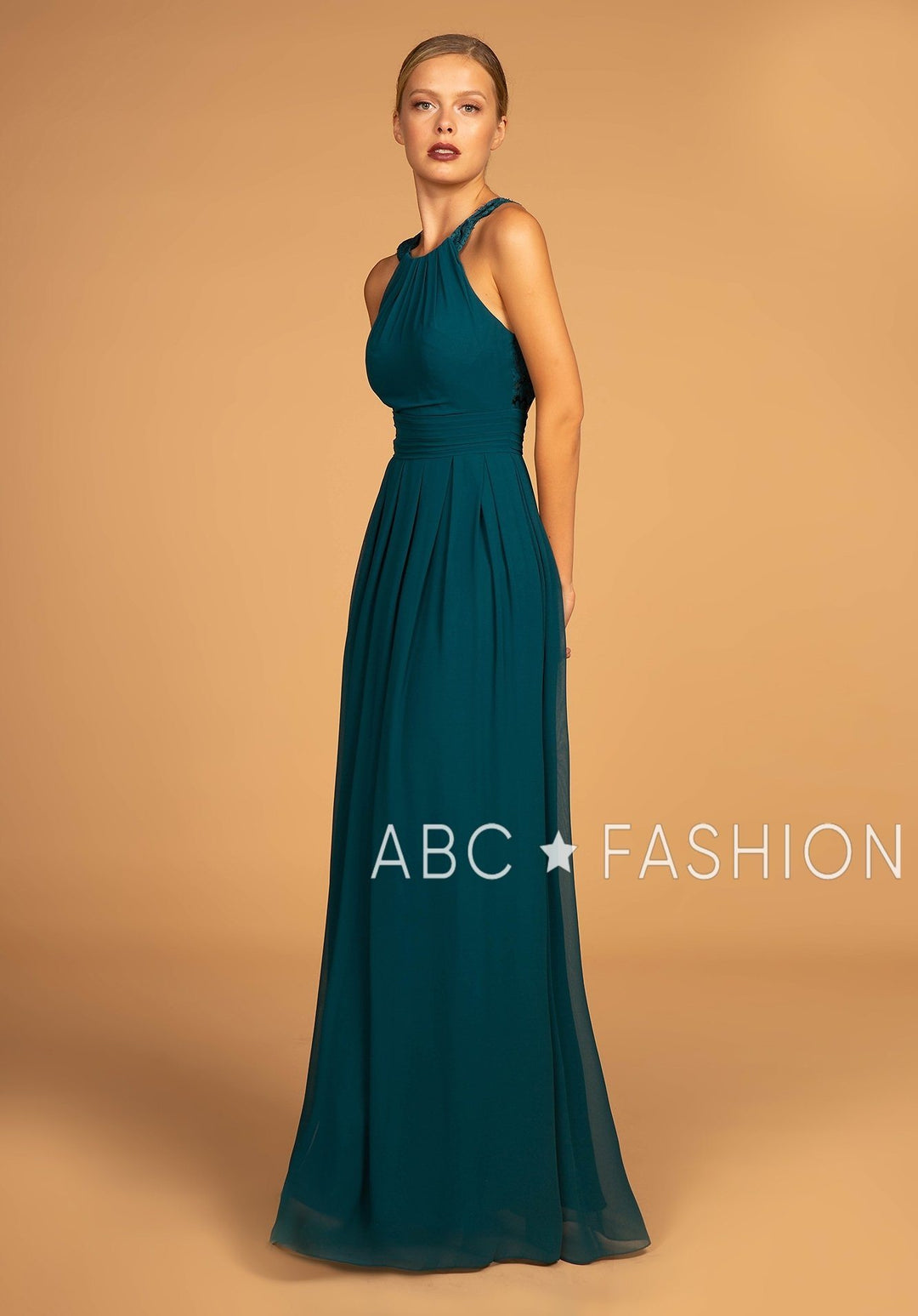 Long High-Neck Halter Dress with Lace Details by Elizabeth K GL2605-Long Formal Dresses-ABC Fashion