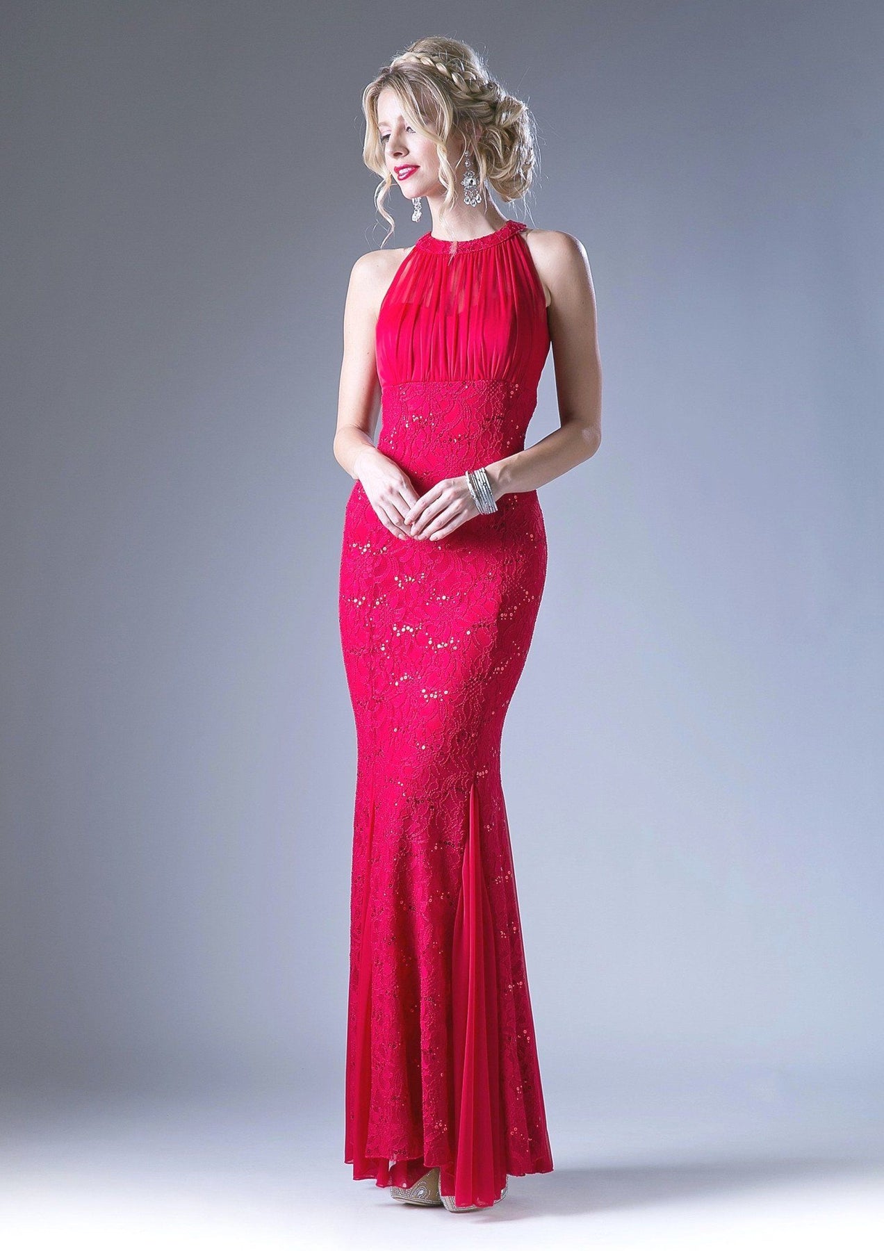 Long High Neck Lace Dress by Cinderella Divine A1613 – ABC Fashion