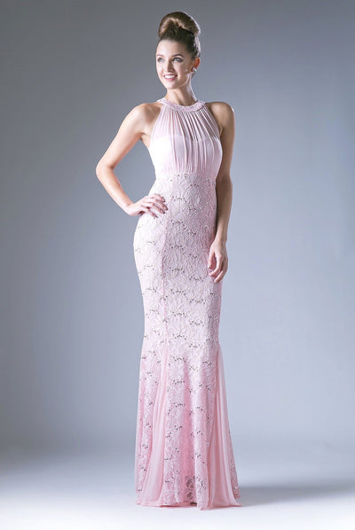 Long High Neck Lace Dress by Cinderella Divine A1613-Long Formal Dresses-ABC Fashion