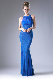 Long High Neck Lace Dress by Cinderella Divine A1613-Long Formal Dresses-ABC Fashion