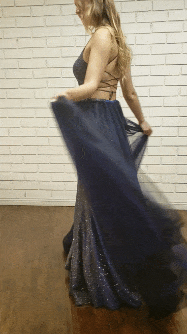 Long High-Neck Metallic Glitter Dress by Poly USA 8386