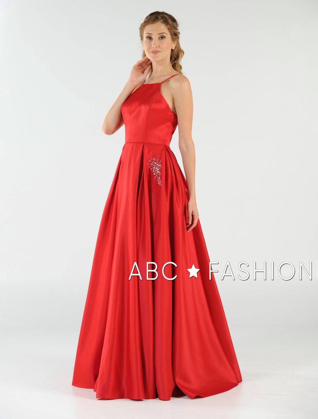 Long High Neck Satin Dress with Pockets by Poly USA 8272-Long Formal Dresses-ABC Fashion
