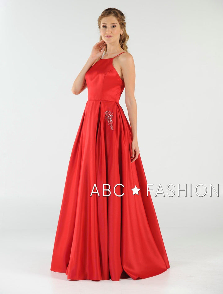 Long High Neck Satin Dress with Pockets by Poly USA 8272-Long Formal Dresses-ABC Fashion