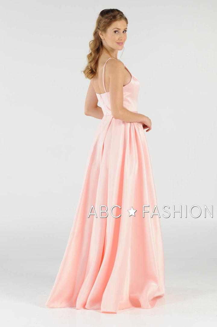 Long High Neck Satin Dress with Pockets by Poly USA 8272-Long Formal Dresses-ABC Fashion