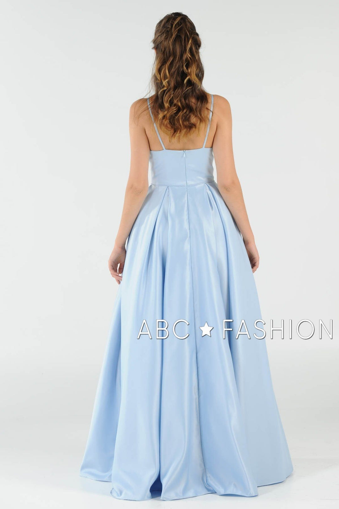 Long High Neck Satin Dress with Pockets by Poly USA 8272-Long Formal Dresses-ABC Fashion
