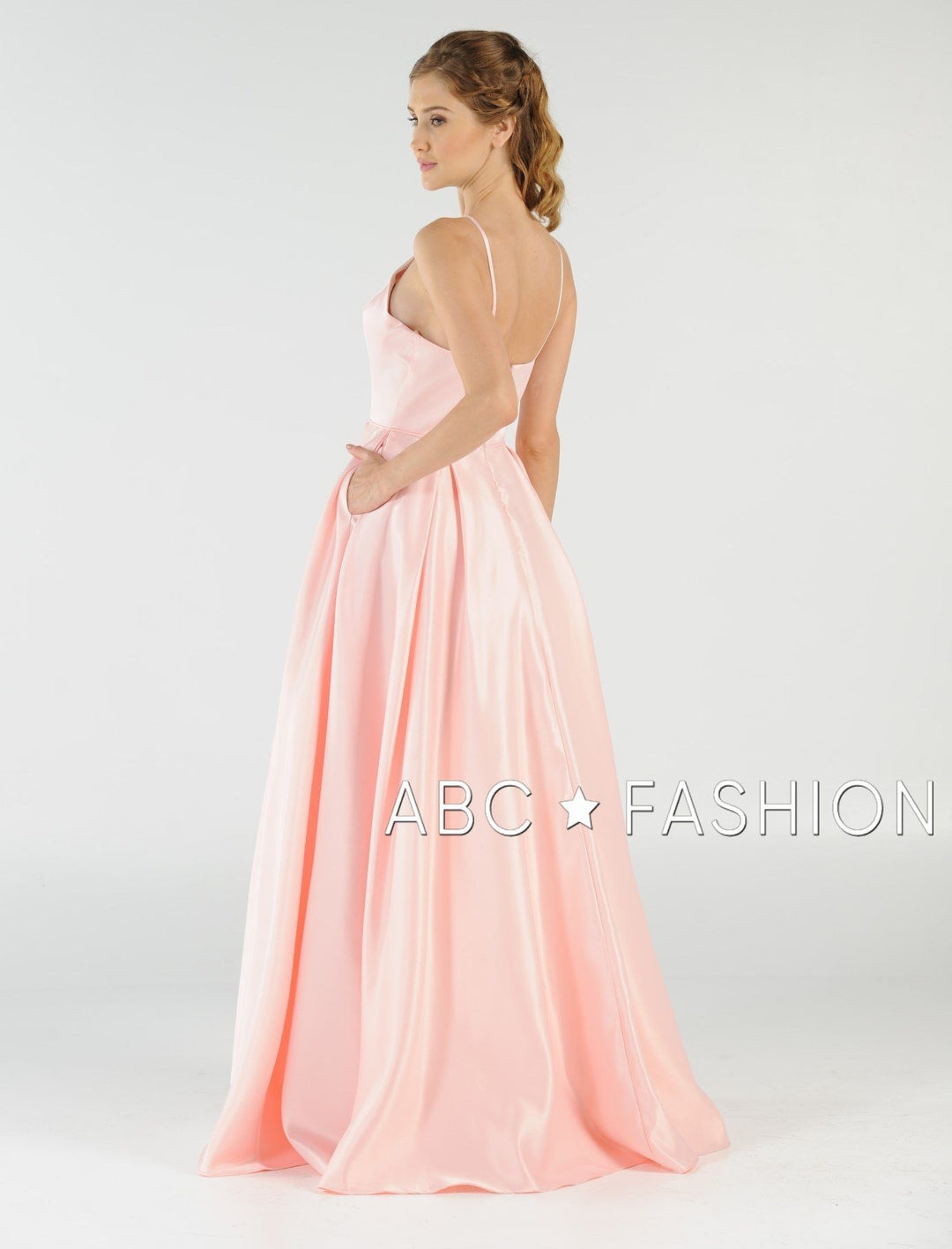 Long High Neck Satin Dress with Pockets by Poly USA 8272-Long Formal Dresses-ABC Fashion
